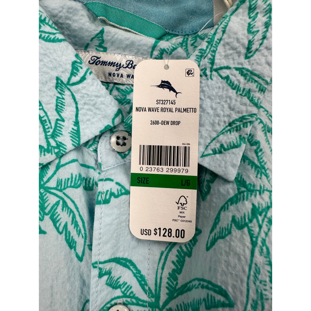 Tommy Bahama Nova Wave Royal Palmetto Short Sleeve Shirt in Dew Drop Green — Size Large