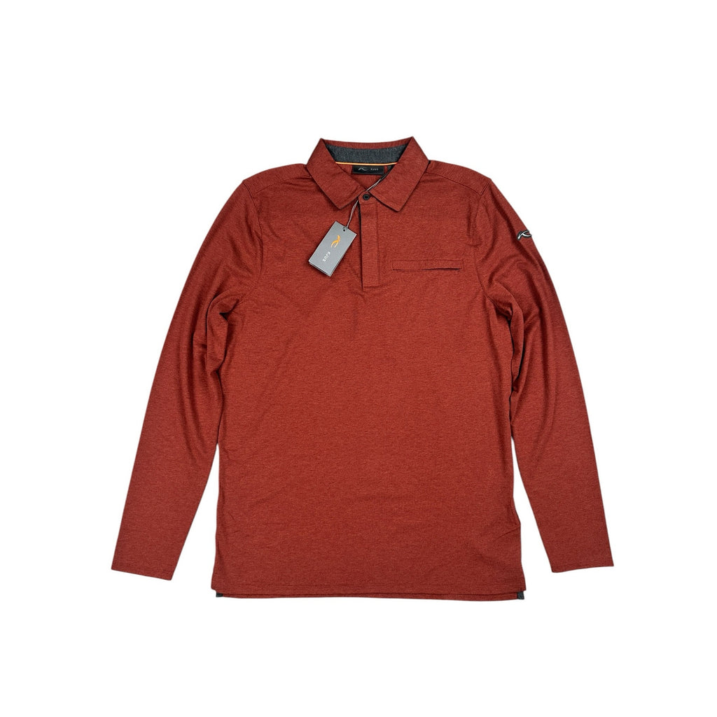 KJUS Inverness Tech Long Sleeve Polo in Cedar Red — Size 52 (Large)