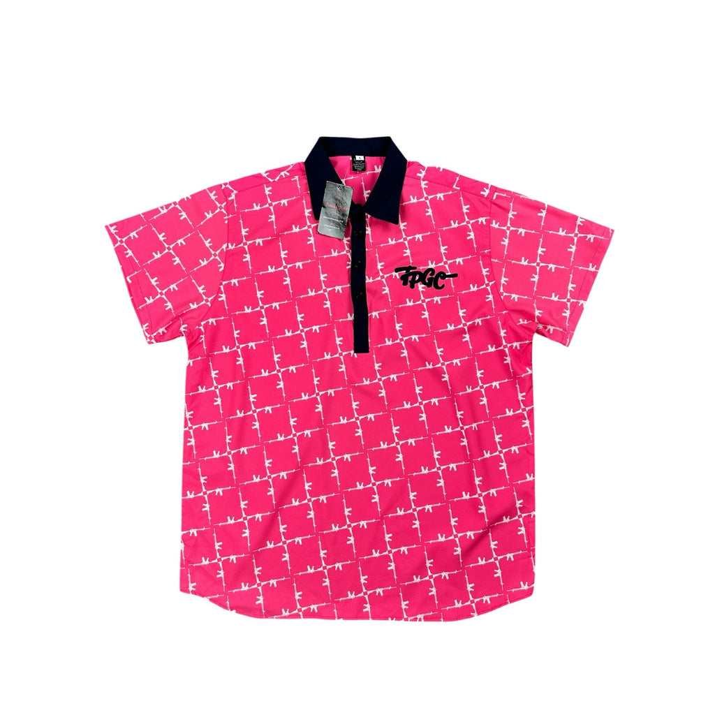 Trailer Park Golf Club Classy Rifle Golf Polo in Pink, White and Navy — Size Large