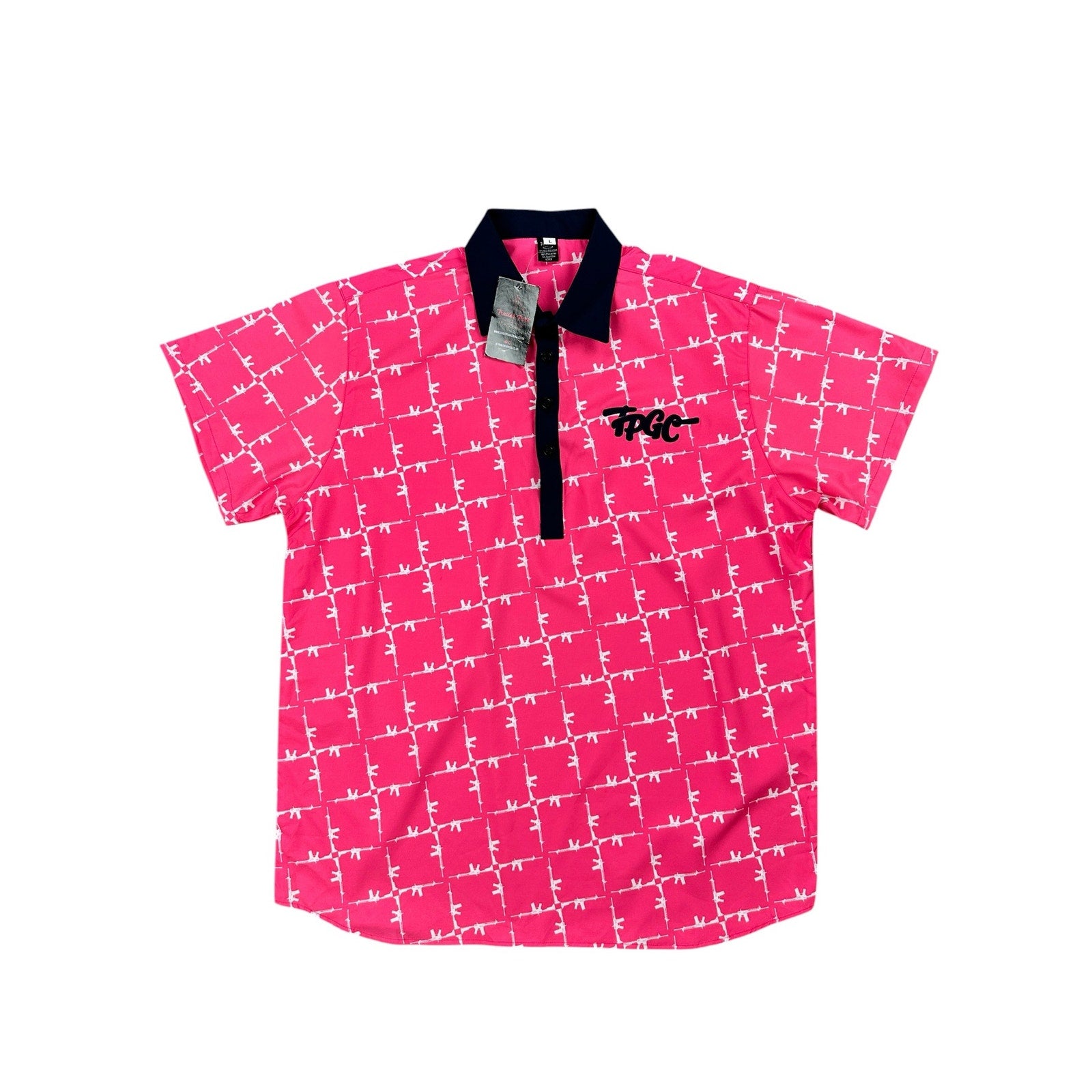 Trailer Park Golf Club Classy Rifle Golf Polo in Pink, White and Navy — Size Large