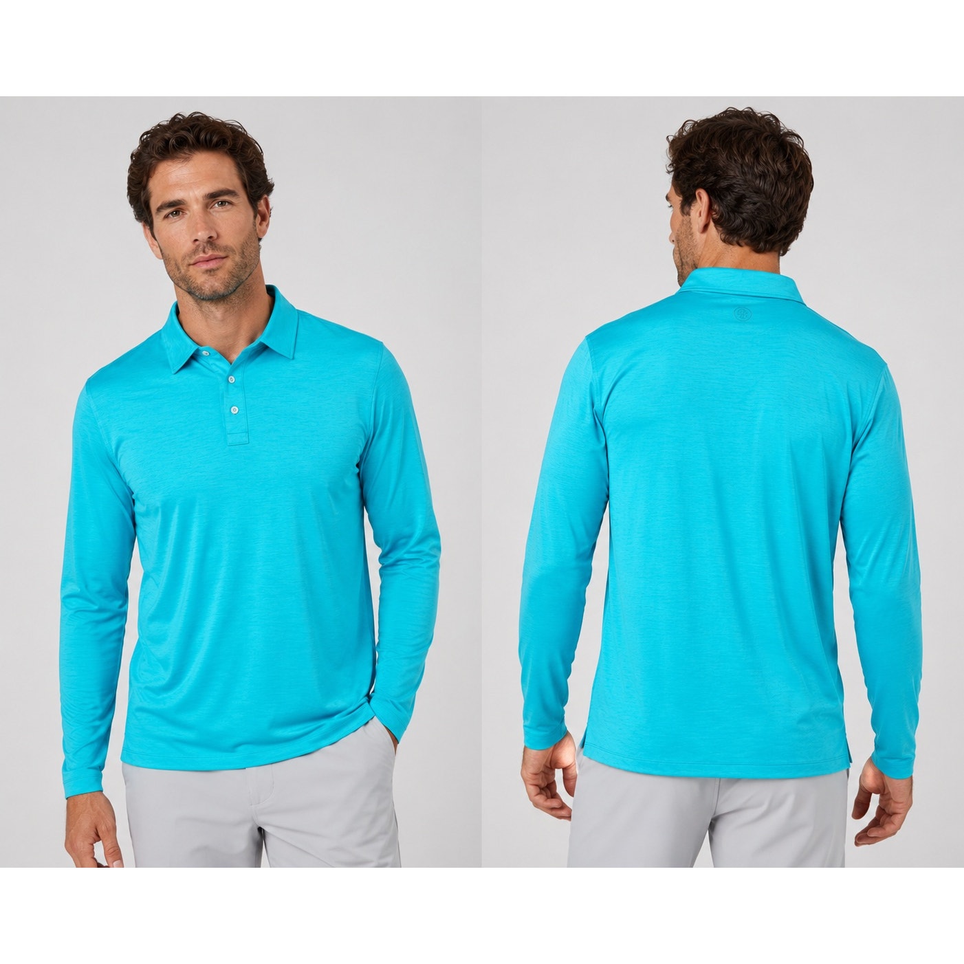 G/FORE Melange Ice Nylon Long Sleeve Polo in Siren Melange — Size 2XL