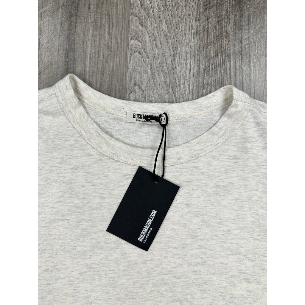 Buck Mason Pima Curved Hem Tee in Heather Oatmeal — Size Small