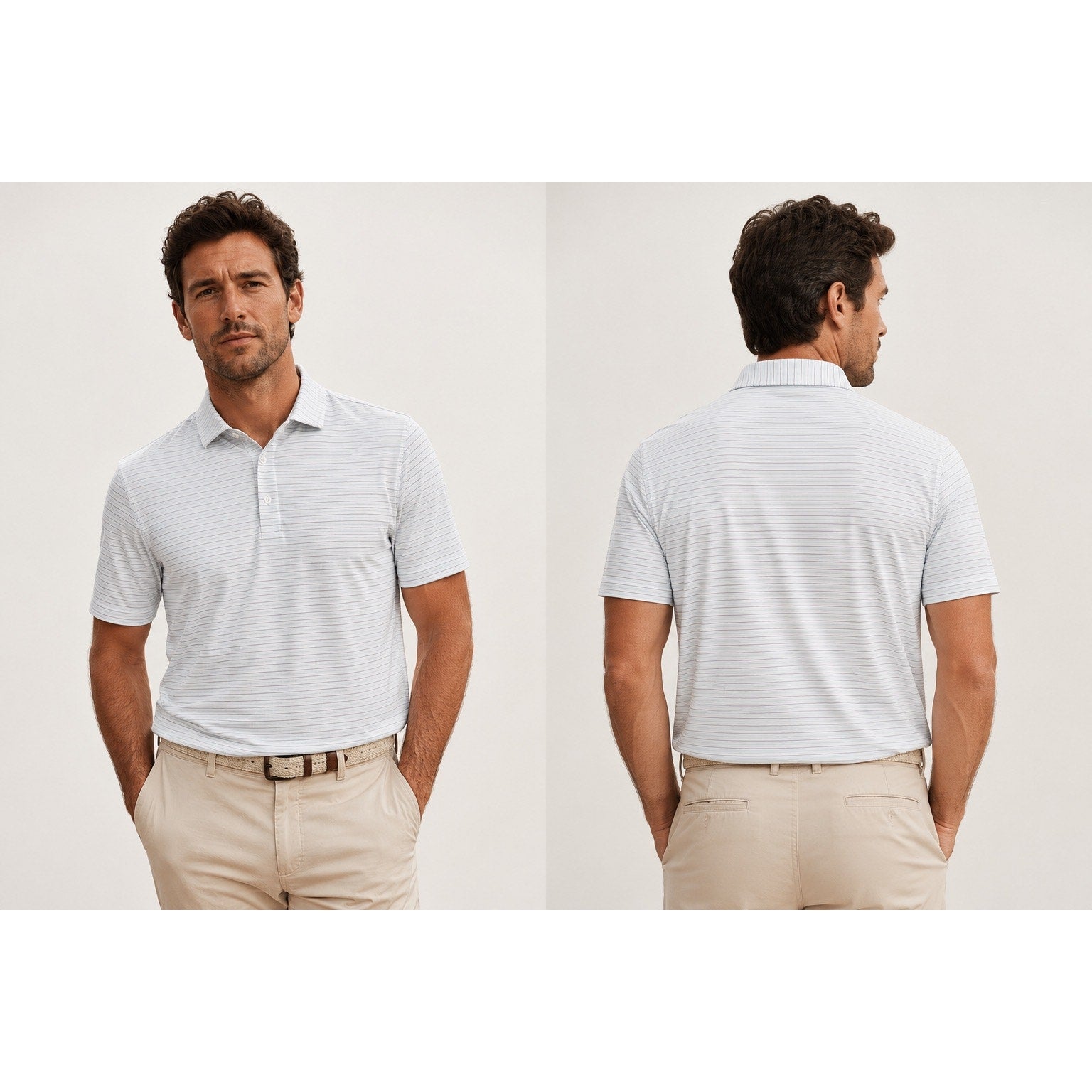 Holderness and Bourne The Gibson Shirt Tailored Fit Golf Polo in White Lavender Abaco — Size 2XL