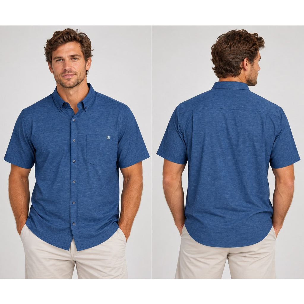 HUK Kona Solid Short Sleeve Button Down Shirt — Size 2XL