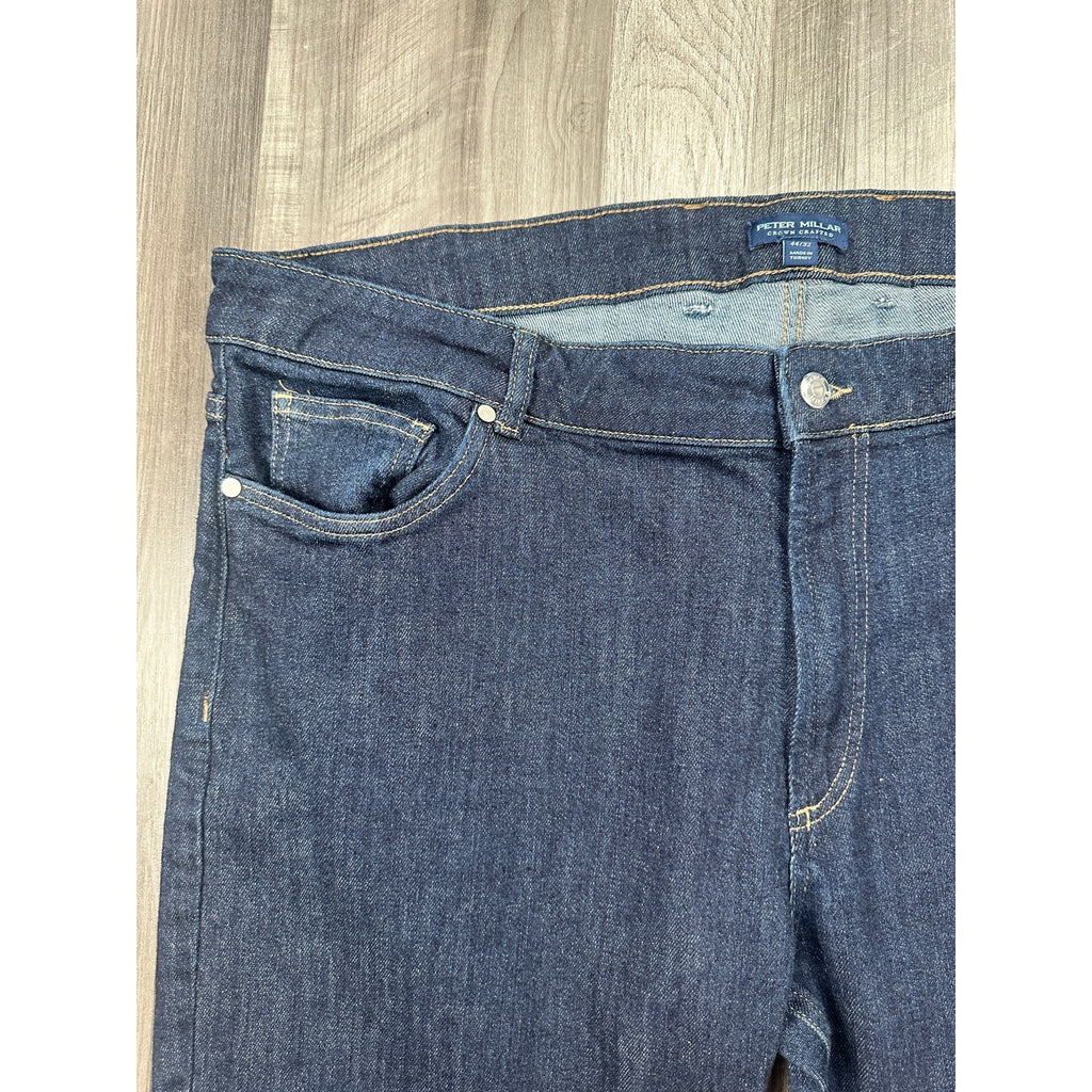 Peter Millar Crown Crafted Tailored Fit 2 Way Stretch 5 Pocket Jeans in Dark Indigo Blue — Size 44x32 // Preowned