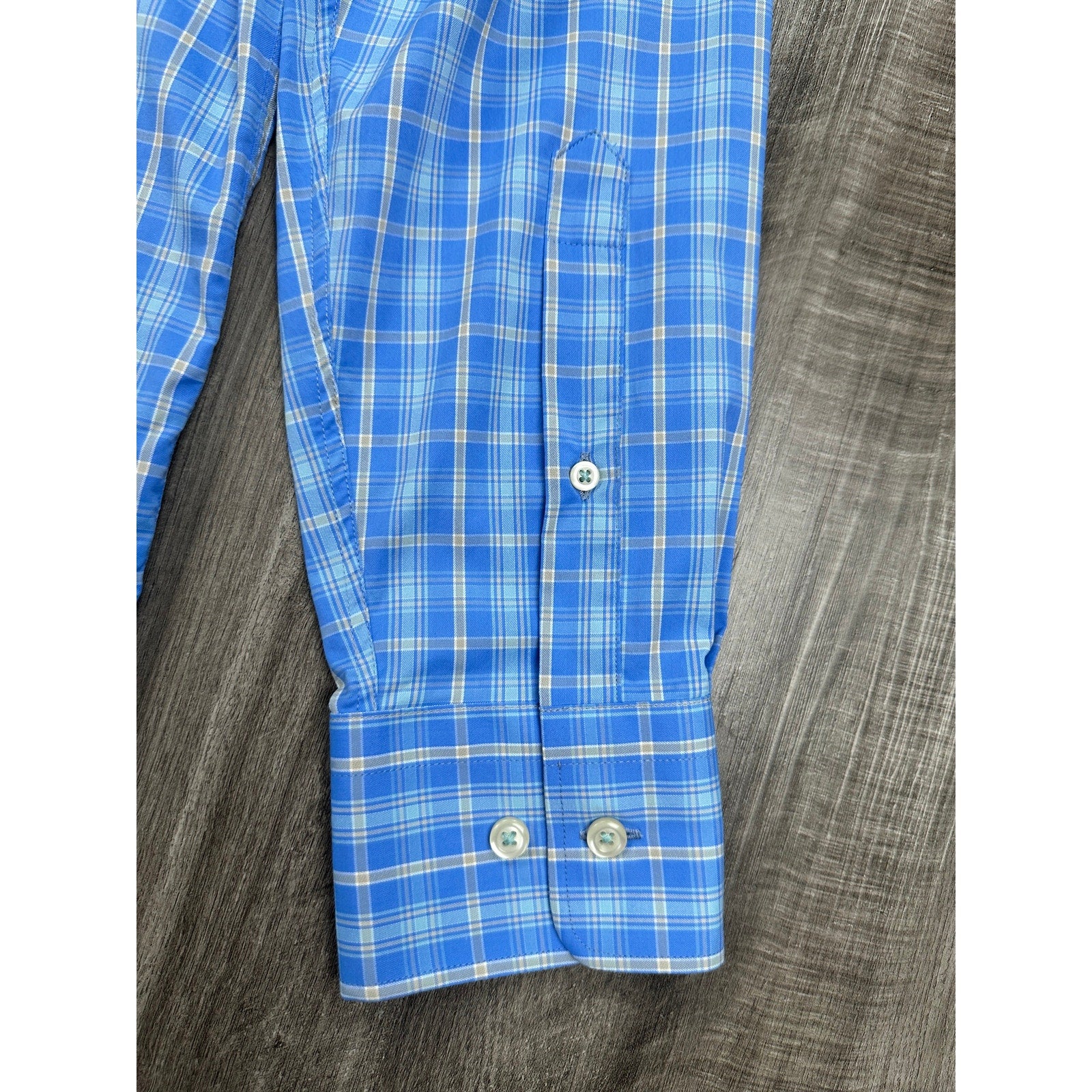 Peter Millar Summer Comfort Plaid Eagle Point Golf Club Long Sleeve Button Down in Blue Tan White — Size Large // Preowned