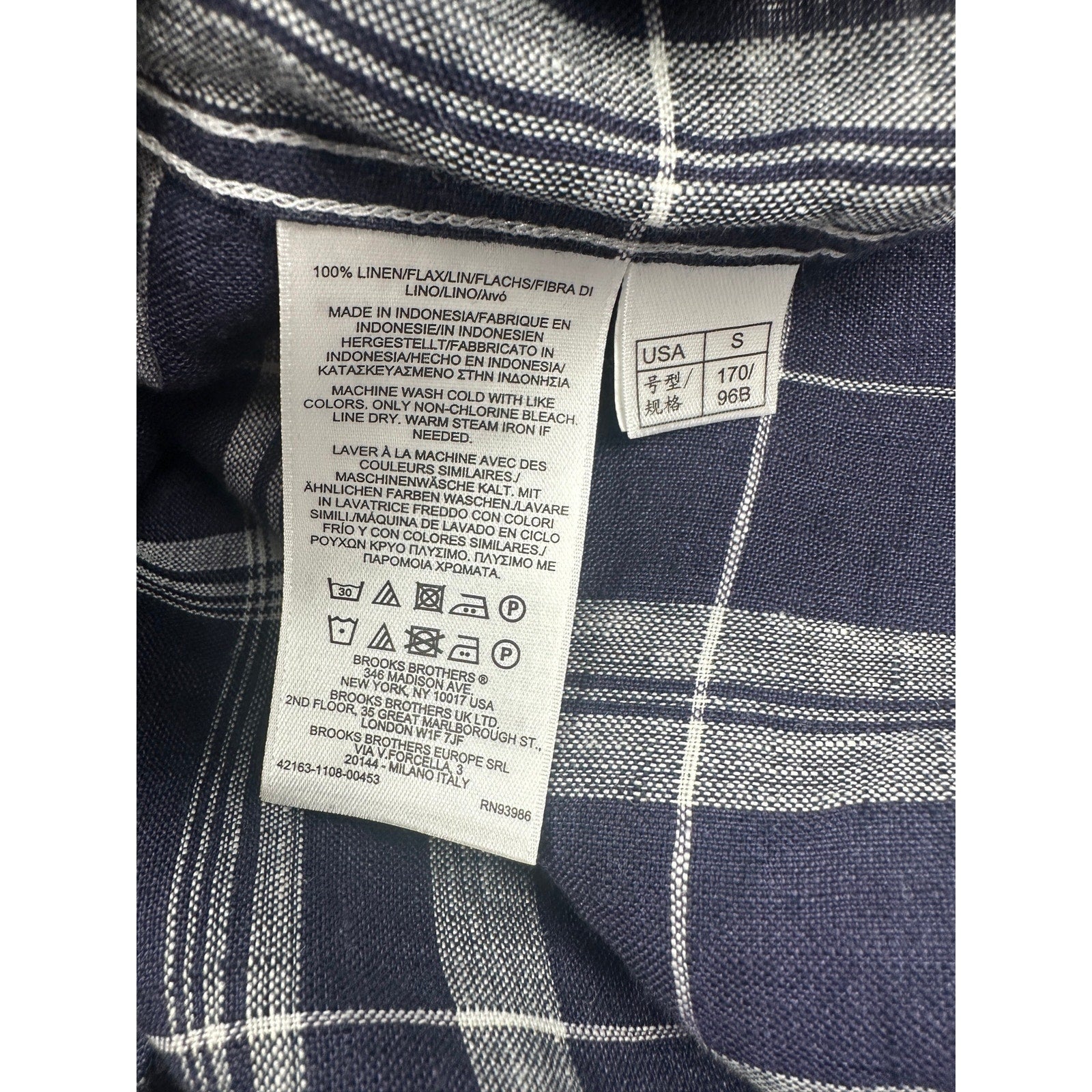 Brooks Brothers Milano Fit Baird McNutt Irish Linen Plaid Long Sleeve Button Down in Navy White — Size Small // Preowned