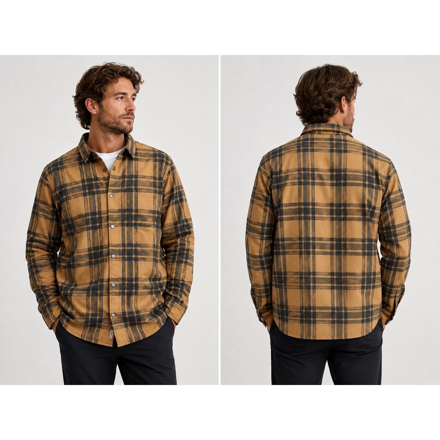 Vuori Range Flannel Shirt Jacket in Tan, Black — Size XL // Preowned