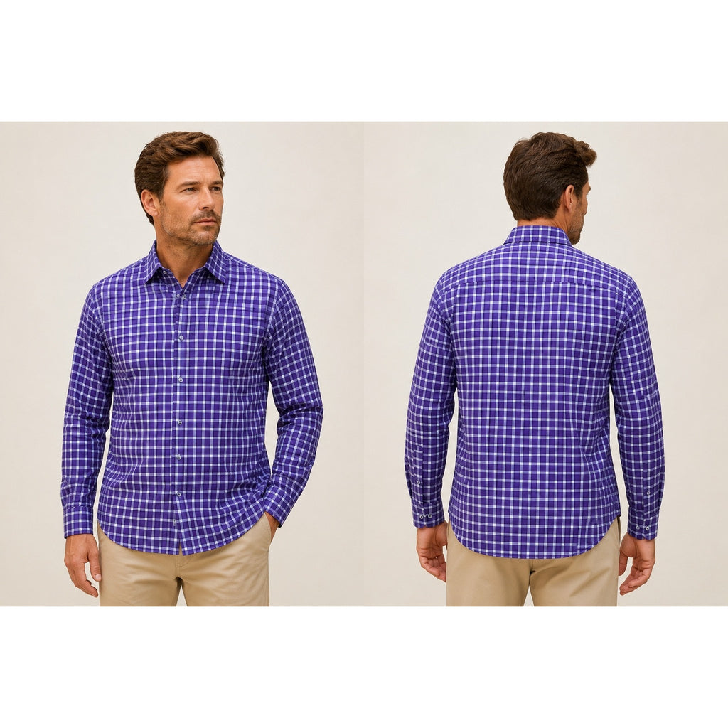 Robert Talbott Checkered Windowpane Long Sleeve Button Down in Purple Light Blue — Size Large // Preowned