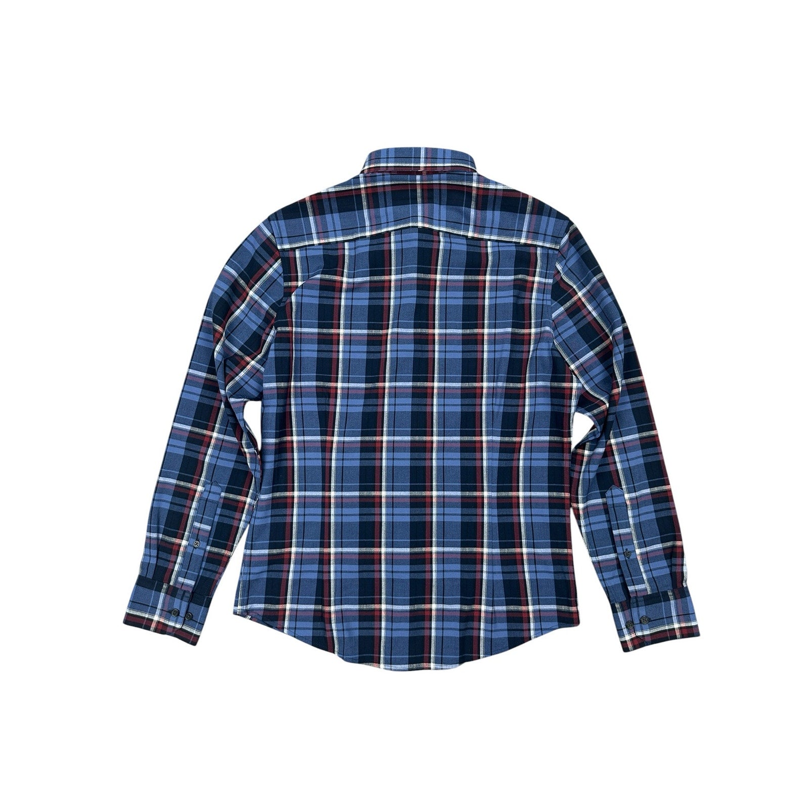 Mizzen+Main City Flannel Plaid Trim Fit Long Sleeve Button Down in Dark Blue — Size Small