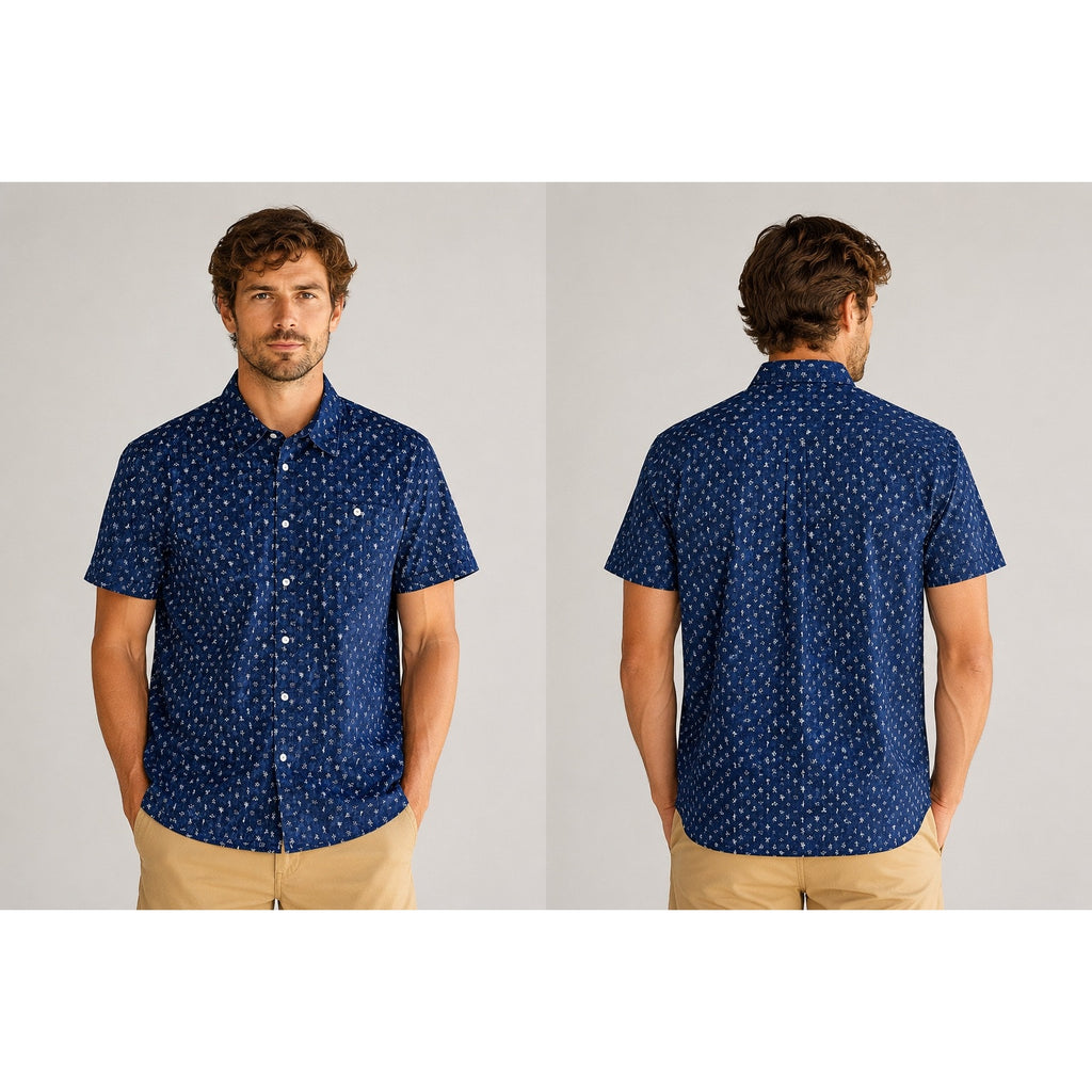 Patagonia Go-To Lightweight Organic Cotton Button Down Shirt in Navy Print — Size Large // Preowned
