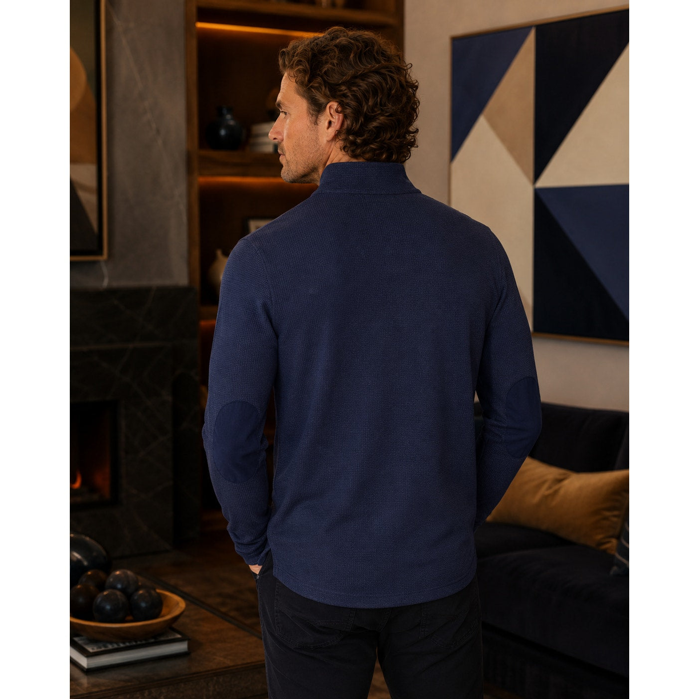 Robert Graham Navy Classic Fit Shepton Waffle Knit Quarter Zip Pullover - XL