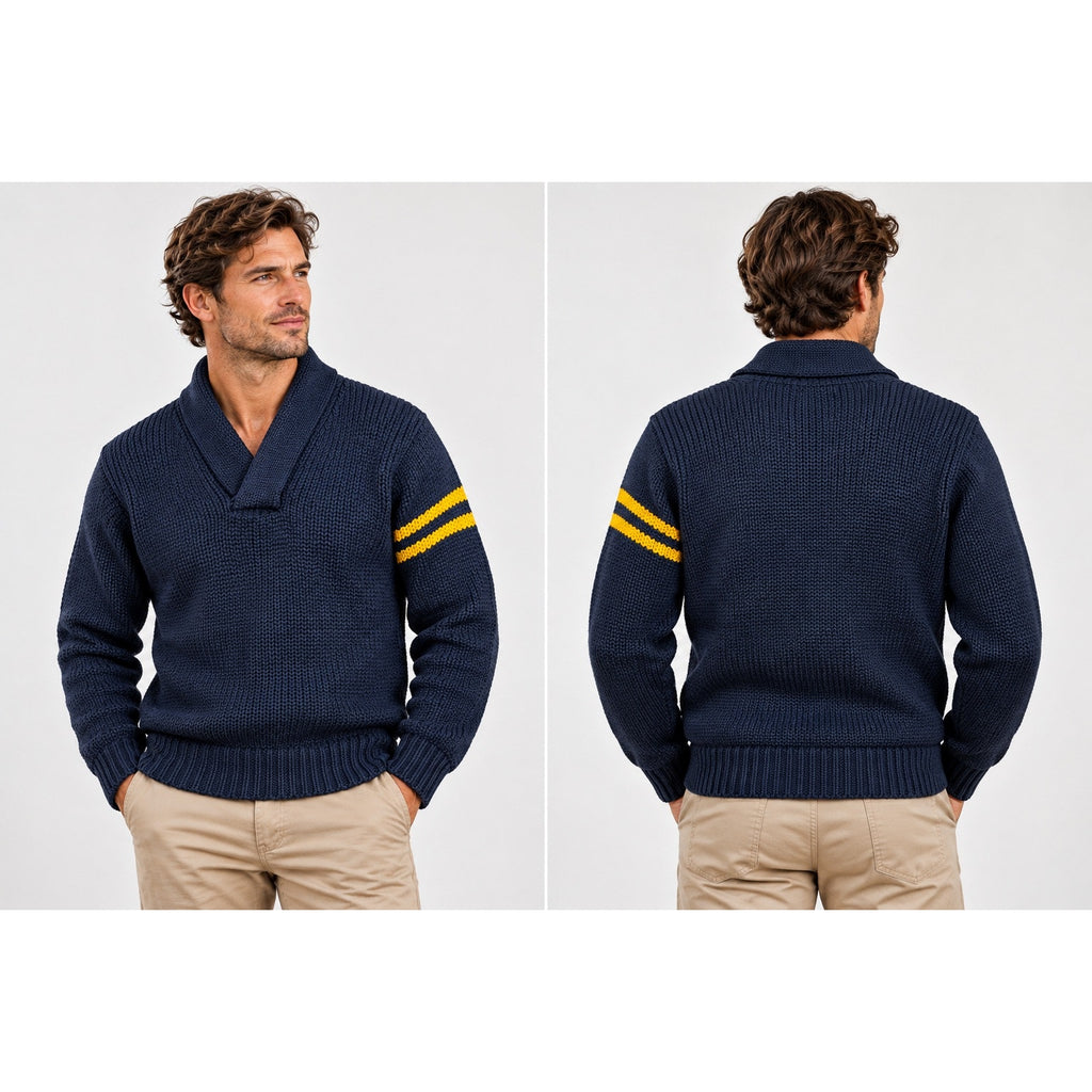Bradley Knit Wear Vintage 1920s-30s Wool Shawl Collar Striped Varsity Athletic Sweater — Size Small // Preowned