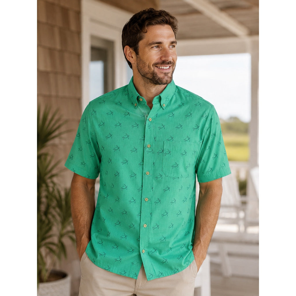 Southern Tide Linen Blend Turtle Cove Short Sleeve Sport Button Down - Medium