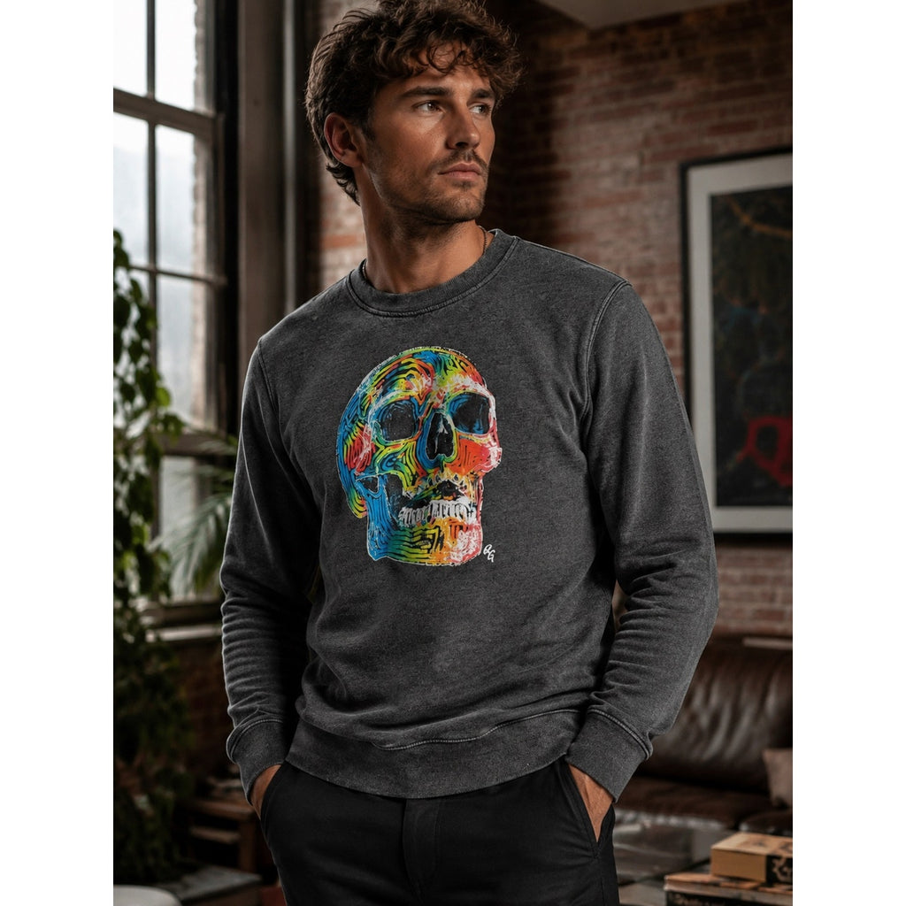 Robert Graham Neon Bones Graphic Long Sleeve Sweatshirt in Charcoal — Size 2XL
