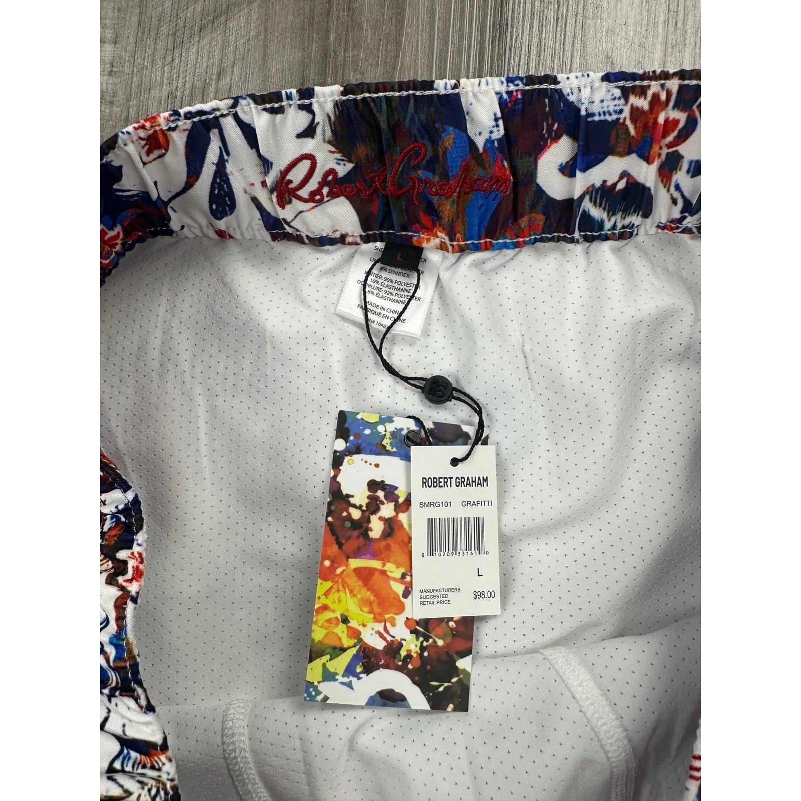 Robert Graham Floral Graffiti Swim Trunks — Size Large