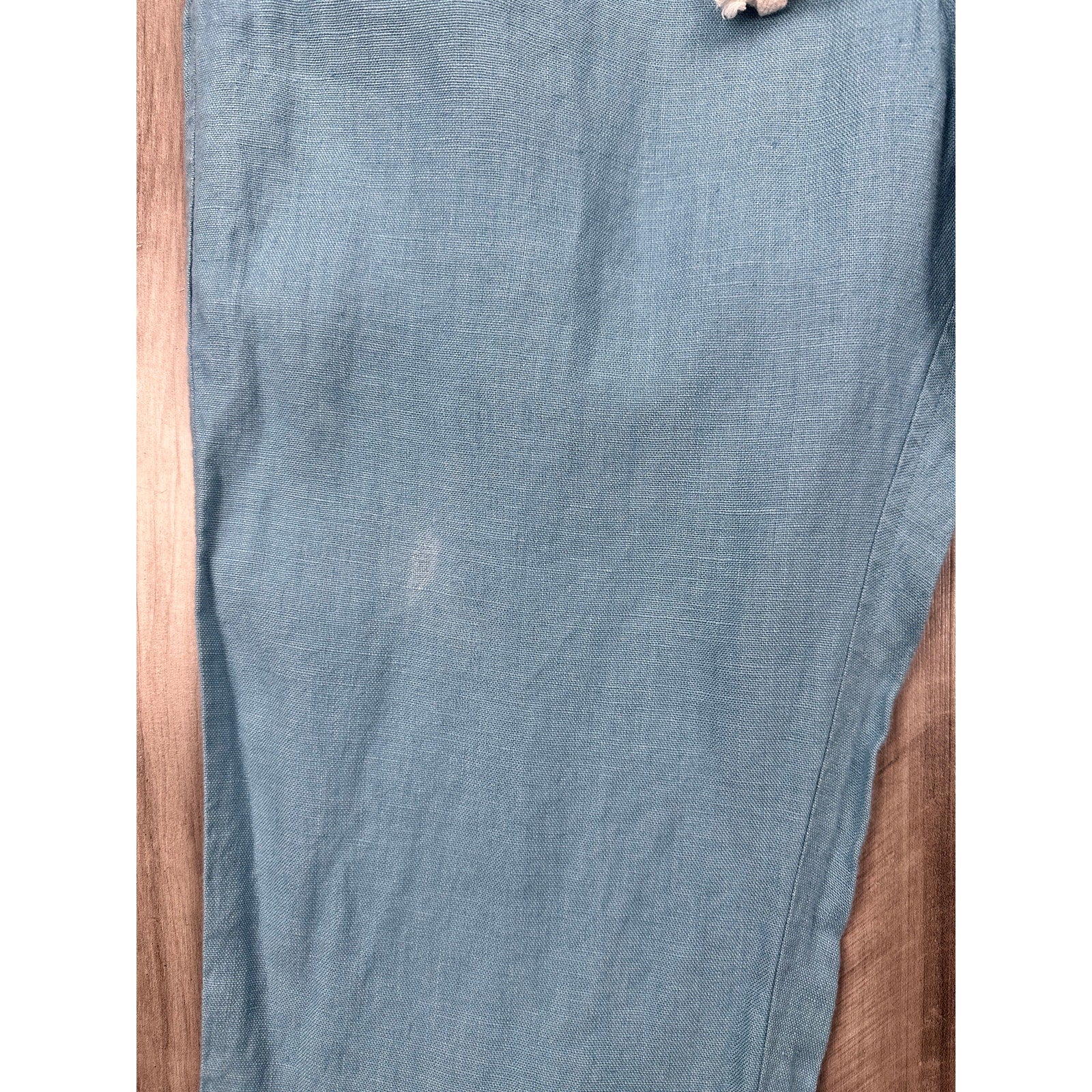 Alex Crane Bo Drawstring Linen Pants in Blue — Size Medium