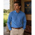 Peter Millar Summer Comfort Plaid Eagle Point Golf Club Long Sleeve Button Down in Blue Tan White — Size Large // Preowned