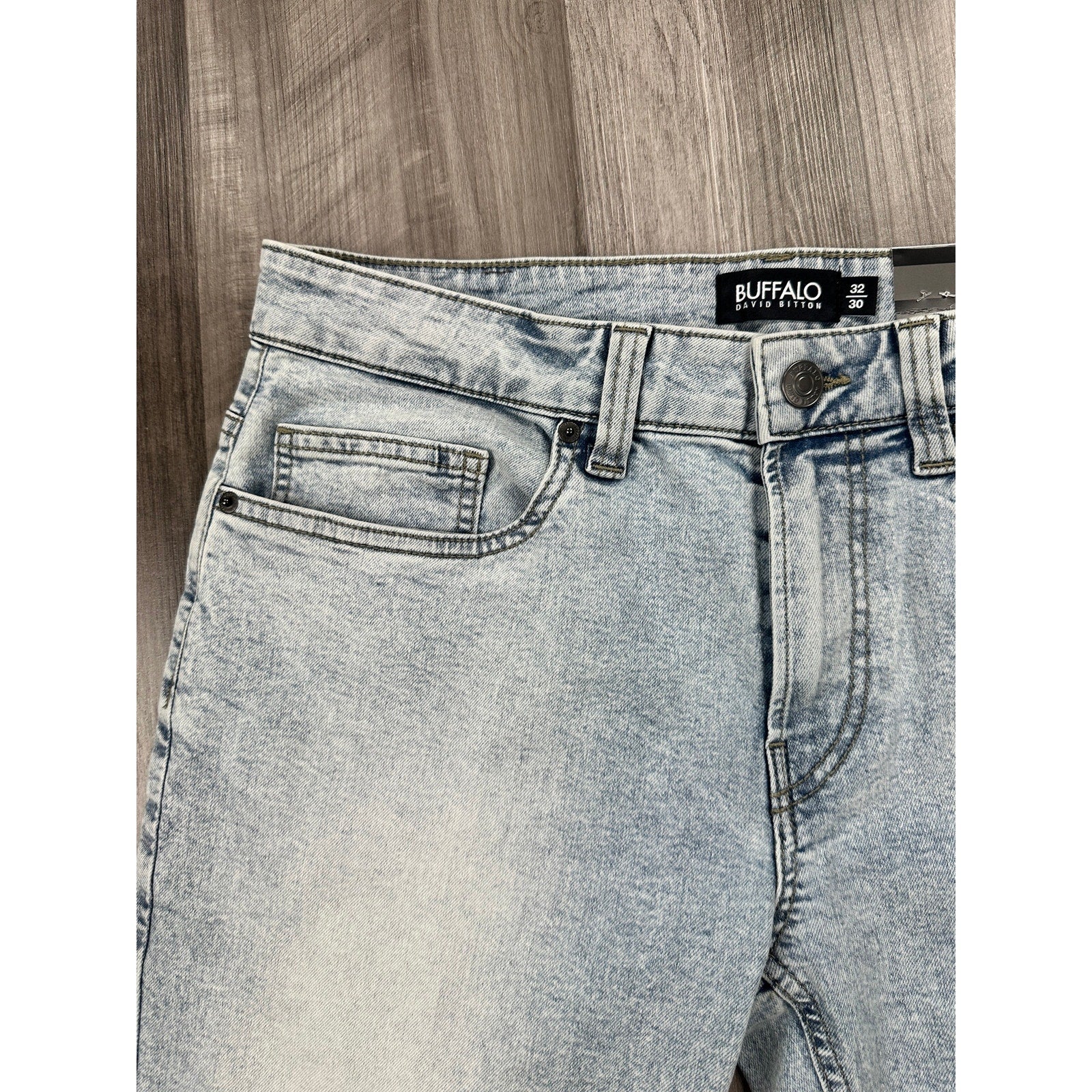 Buffalo David Bitton Ash Slim Fit Stretch Jean in Bleached and Blasted — Size 32x30