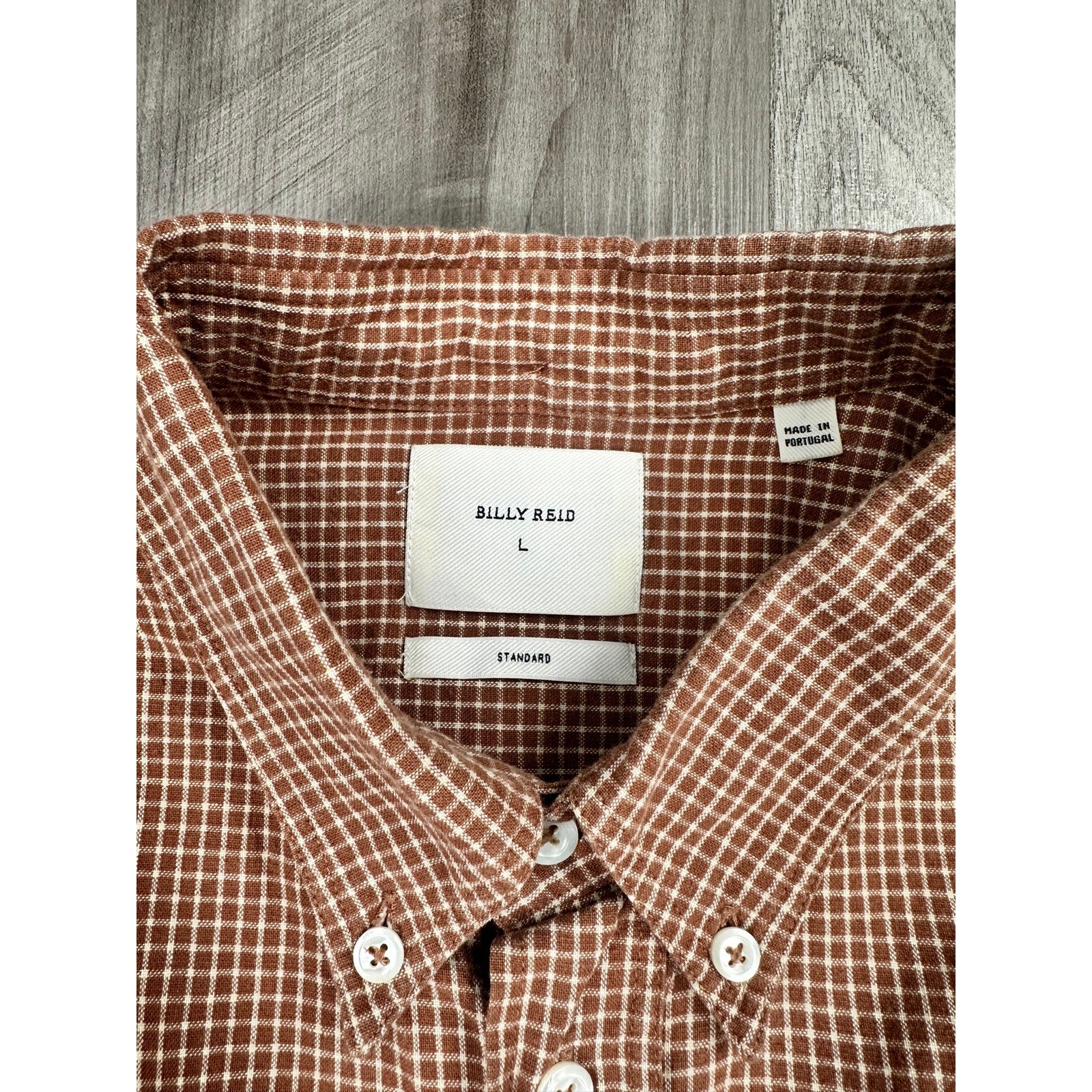 Billy Reid Tuscumbia Standard Fit Windowpane Check Long Sleeve Shirt in Brown, Cream — Size Large // Preowned