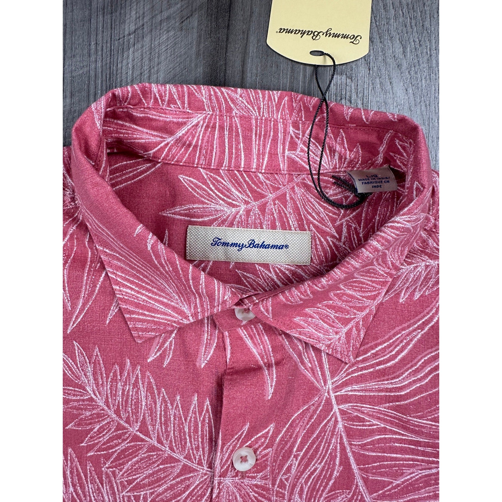 Tommy Bahama Shellrossa Palm Leaf Cotton Short Sleeve Camp Shirt in Hula Pink — Size Large
