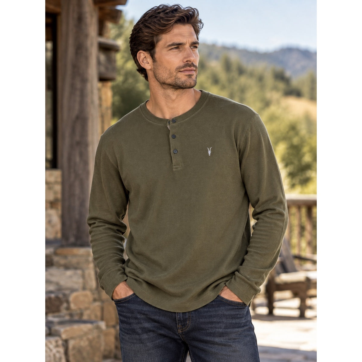 AllSaints Rowe Ribbed Long Sleeve Henley — Size XL // Preowned