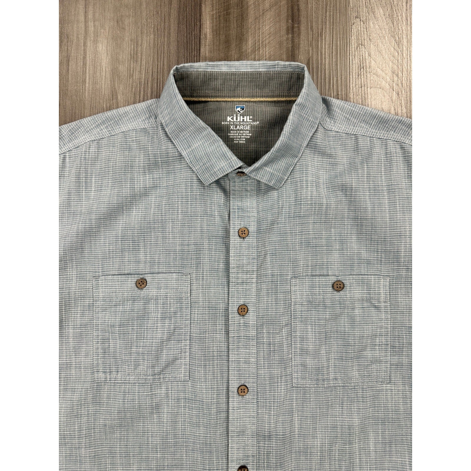 Kuhl Karib Short Sleeve Button Down in Blue Gray and White — Size XL // Preowned