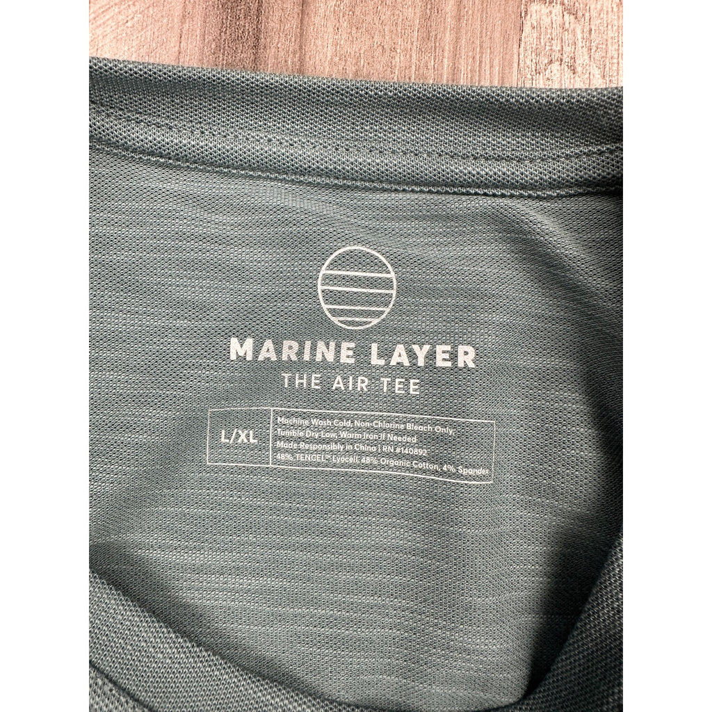 Marine Layer Midweight Crew Long Sleeve The Air Tee in North Atlantic Green — Size Larger (L/XL)