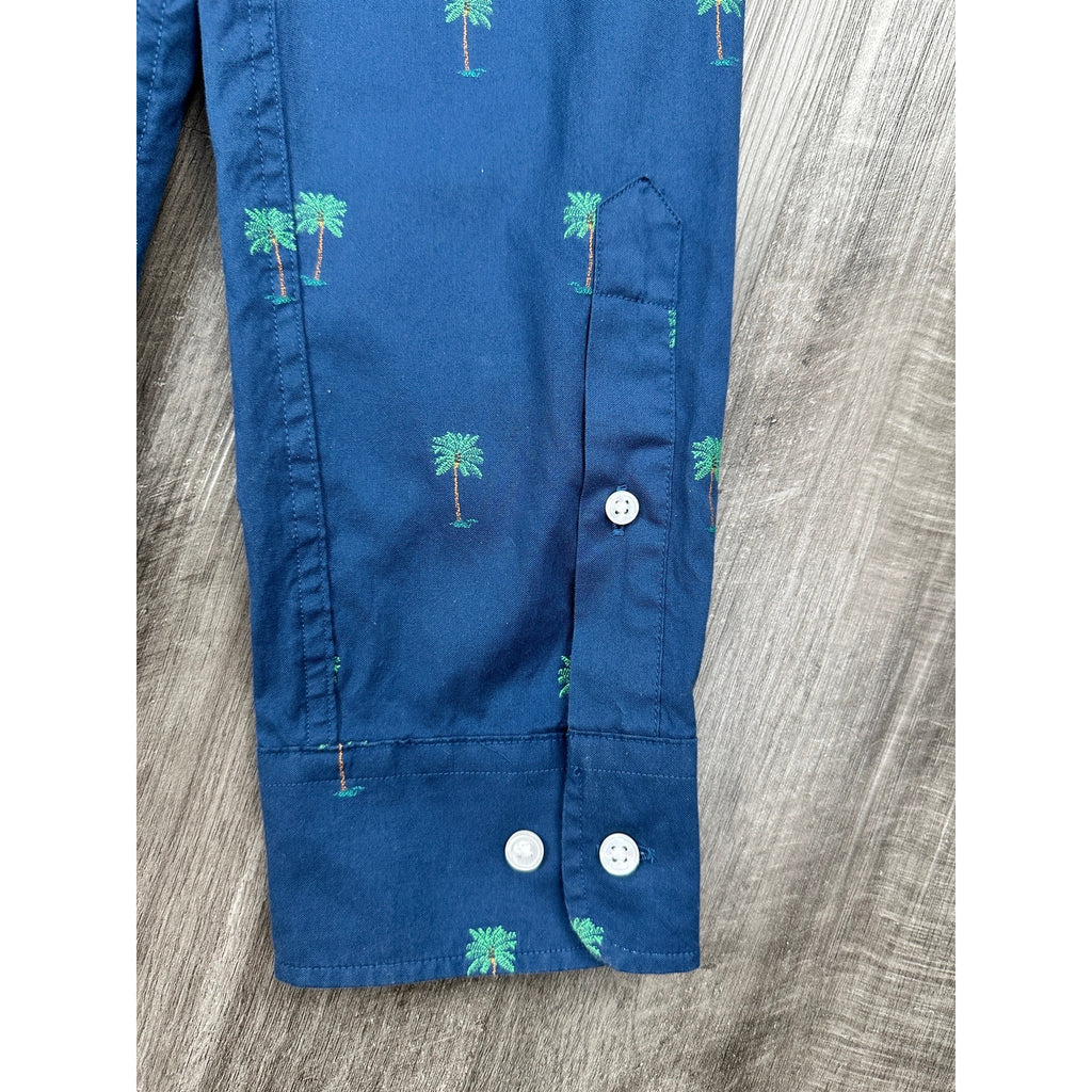 J. McLaughlin Gramercy Palm Trees Modern Fit Long Sleeve Shirt in Navy — Size Large