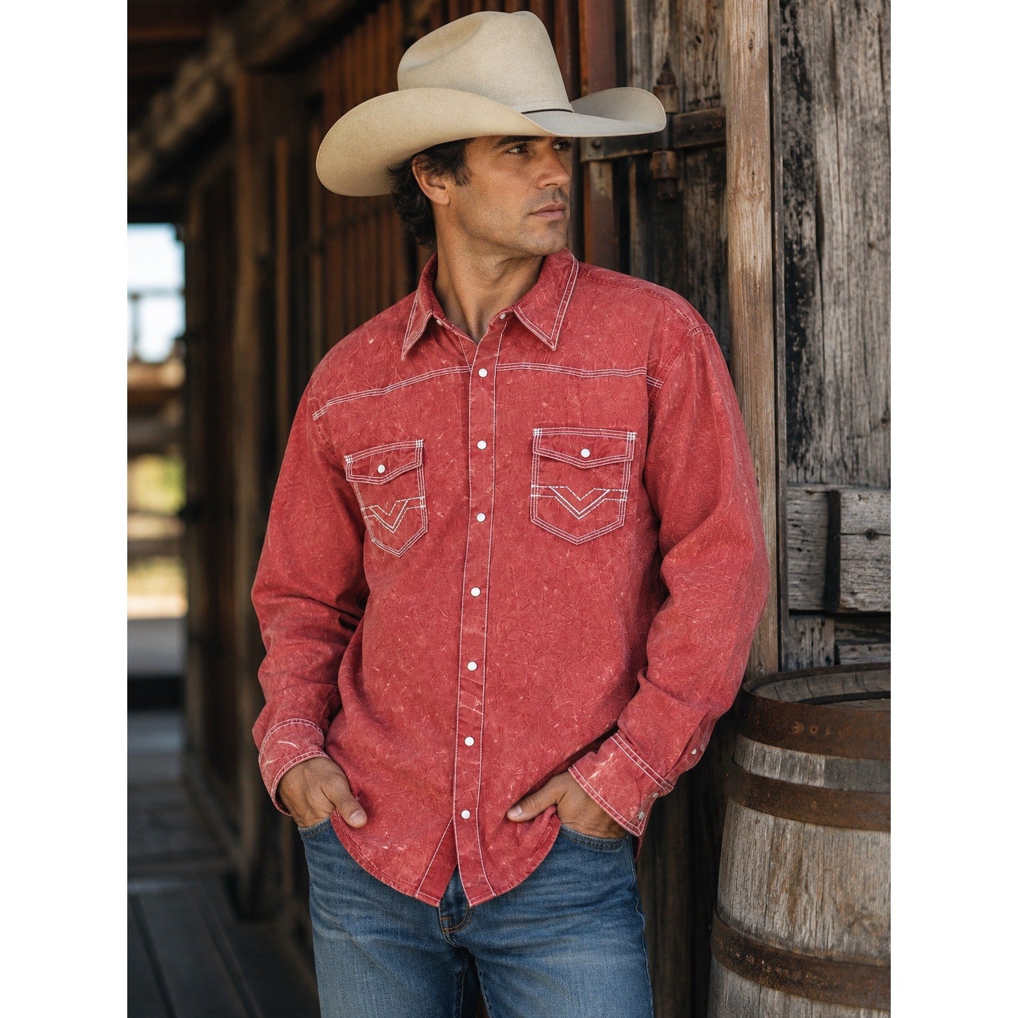 Rock & Roll Cowboy Vintage Washed Long Sleeve Pearl Snap in Brick Red — Size 2XL // Preowned