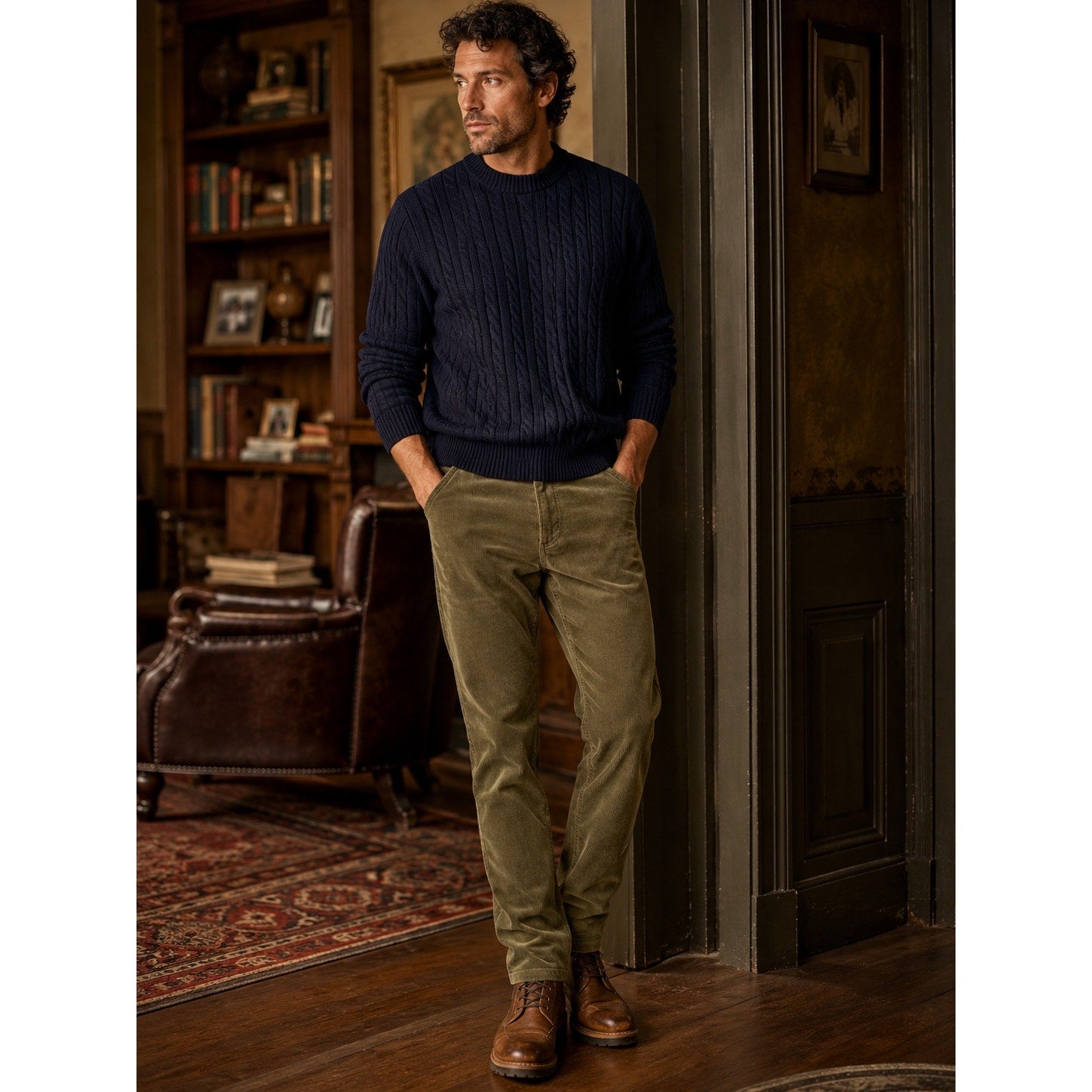 Grayers Burlington Stretch Corduroy Five Pocket Pants in Dusty Olive — Size 34x32