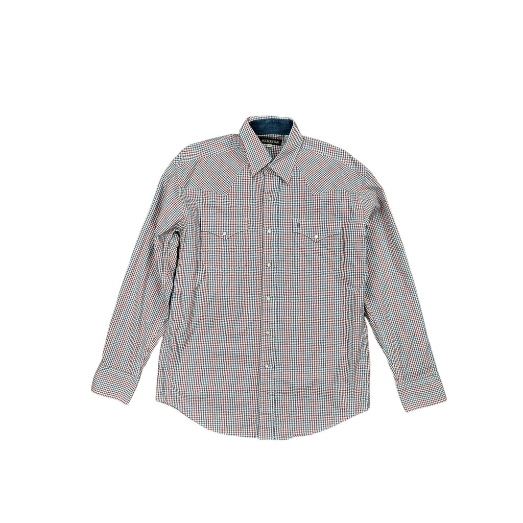 Stetson Western Patriotic Plaid Long Sleeve Pearl Snap Shirt — Size Medium // Preowned