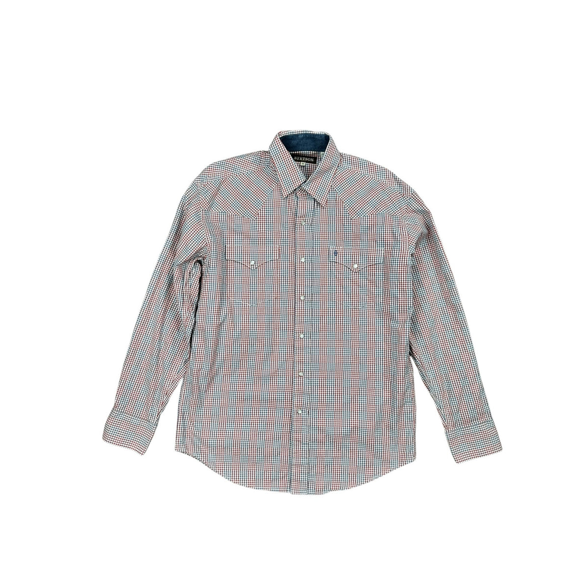 Stetson Western Patriotic Plaid Long Sleeve Pearl Snap Shirt — Size Medium // Preowned