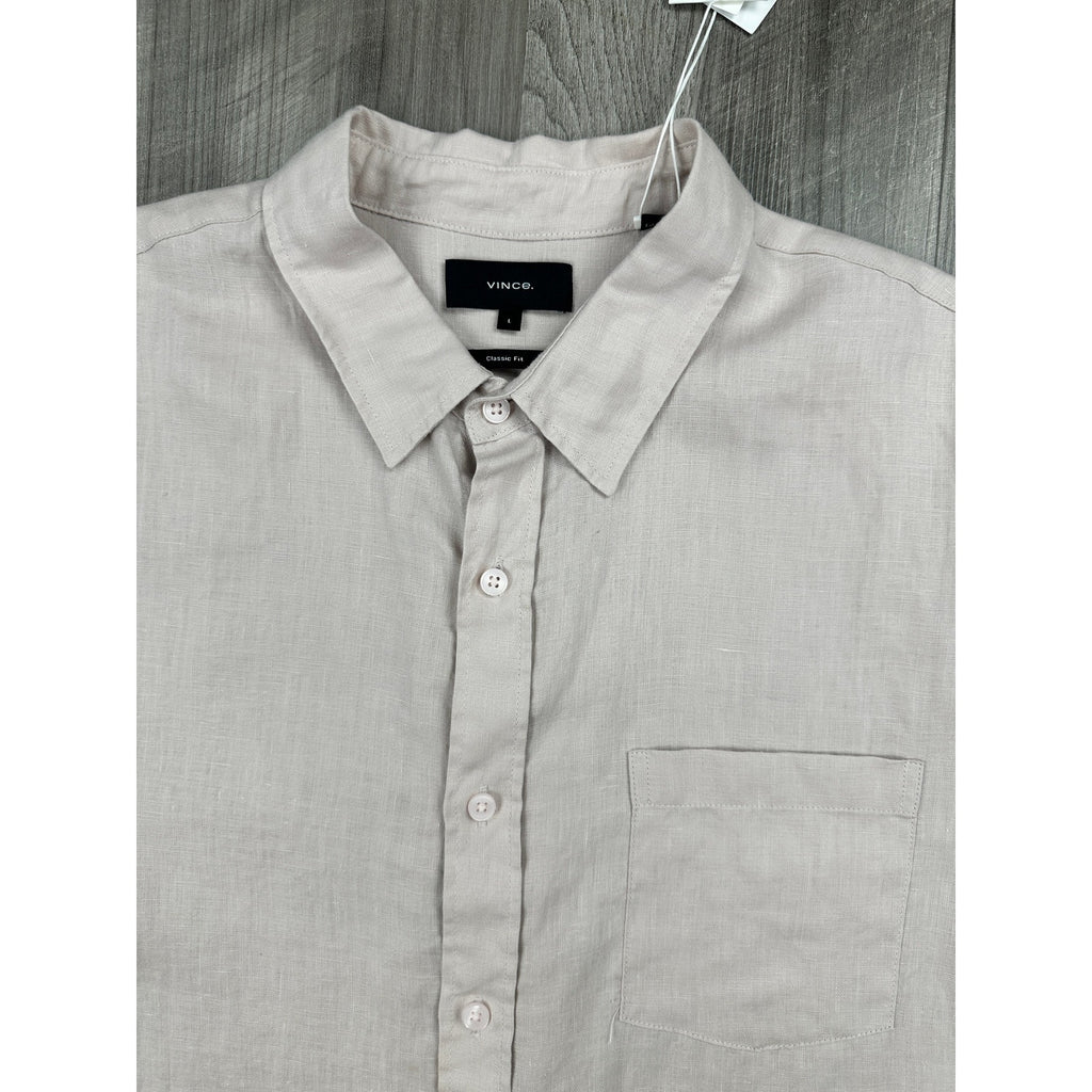 Vince Linen Classic Fit Short Sleeve Shirt in Rosewater — Size Large