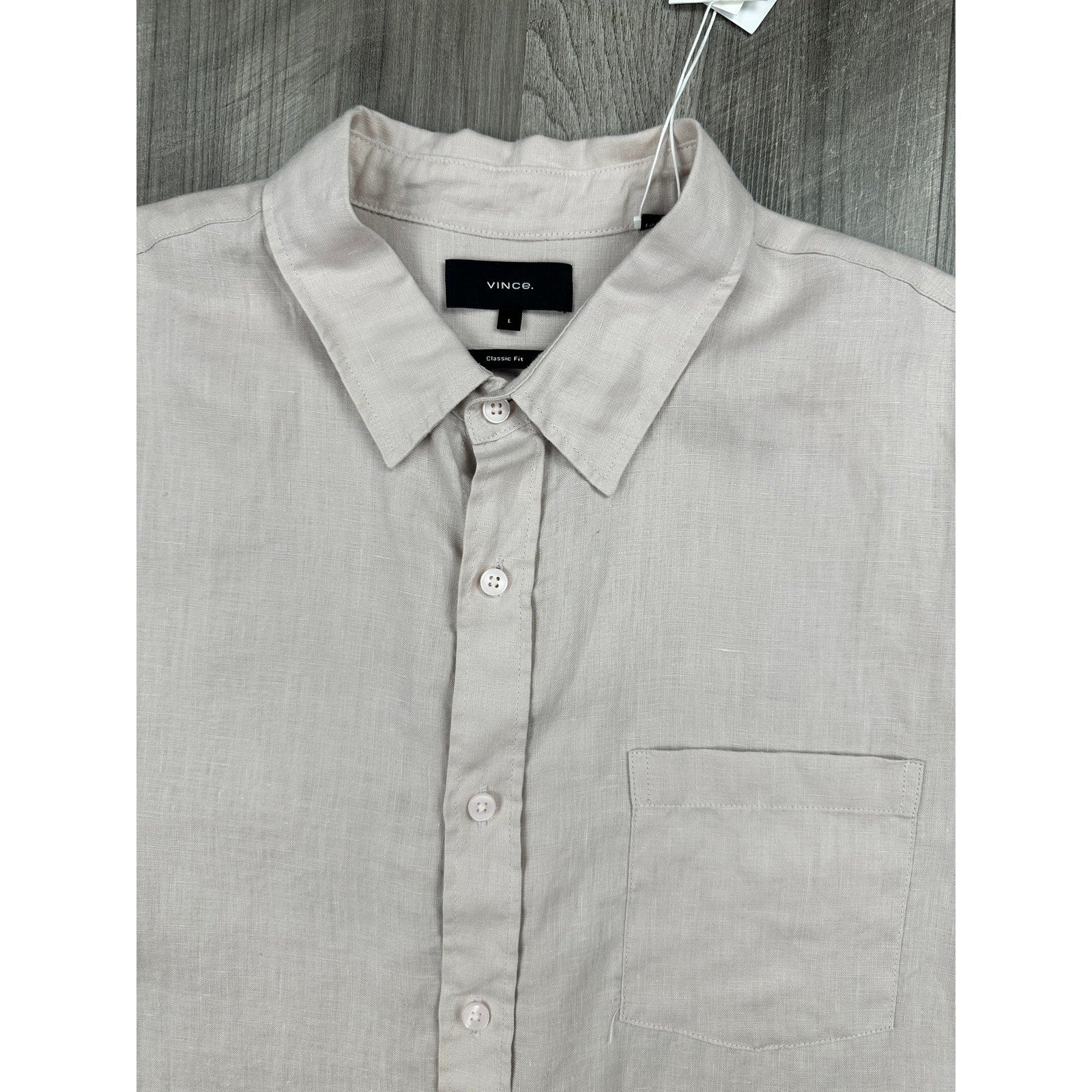 Vince Linen Classic Fit Short Sleeve Shirt in Rosewater — Size Large