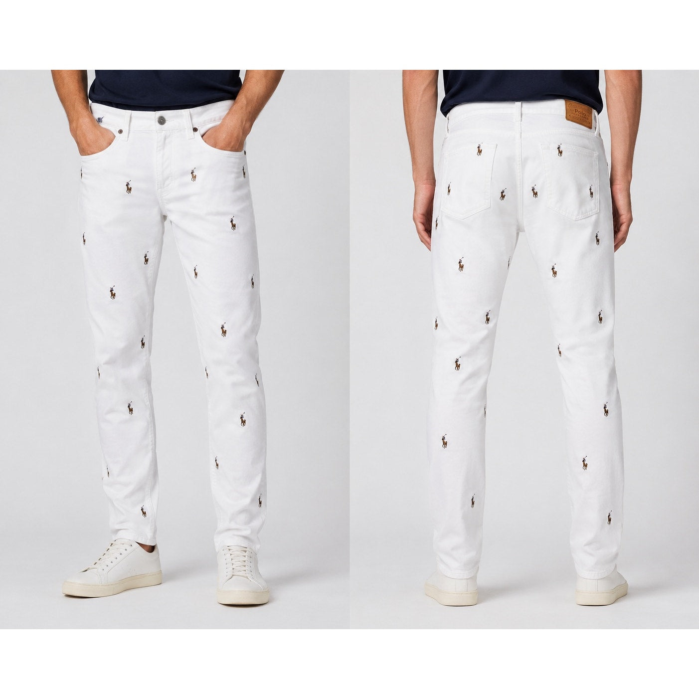 Polo Ralph Lauren All Over Pony Print The Sullivan Slim Jeans in White — Size 30x30