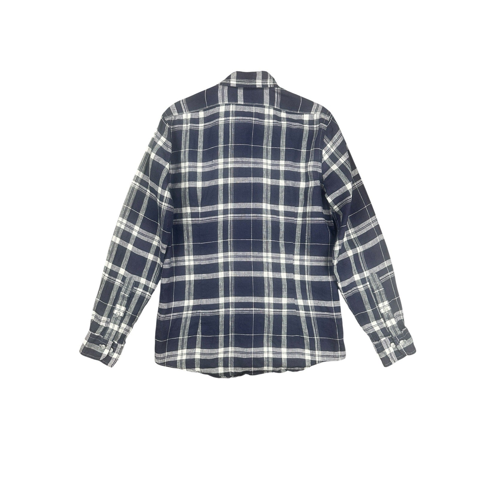 Brooks Brothers Milano Fit Baird McNutt Irish Linen Plaid Long Sleeve Button Down in Navy White — Size Small // Preowned