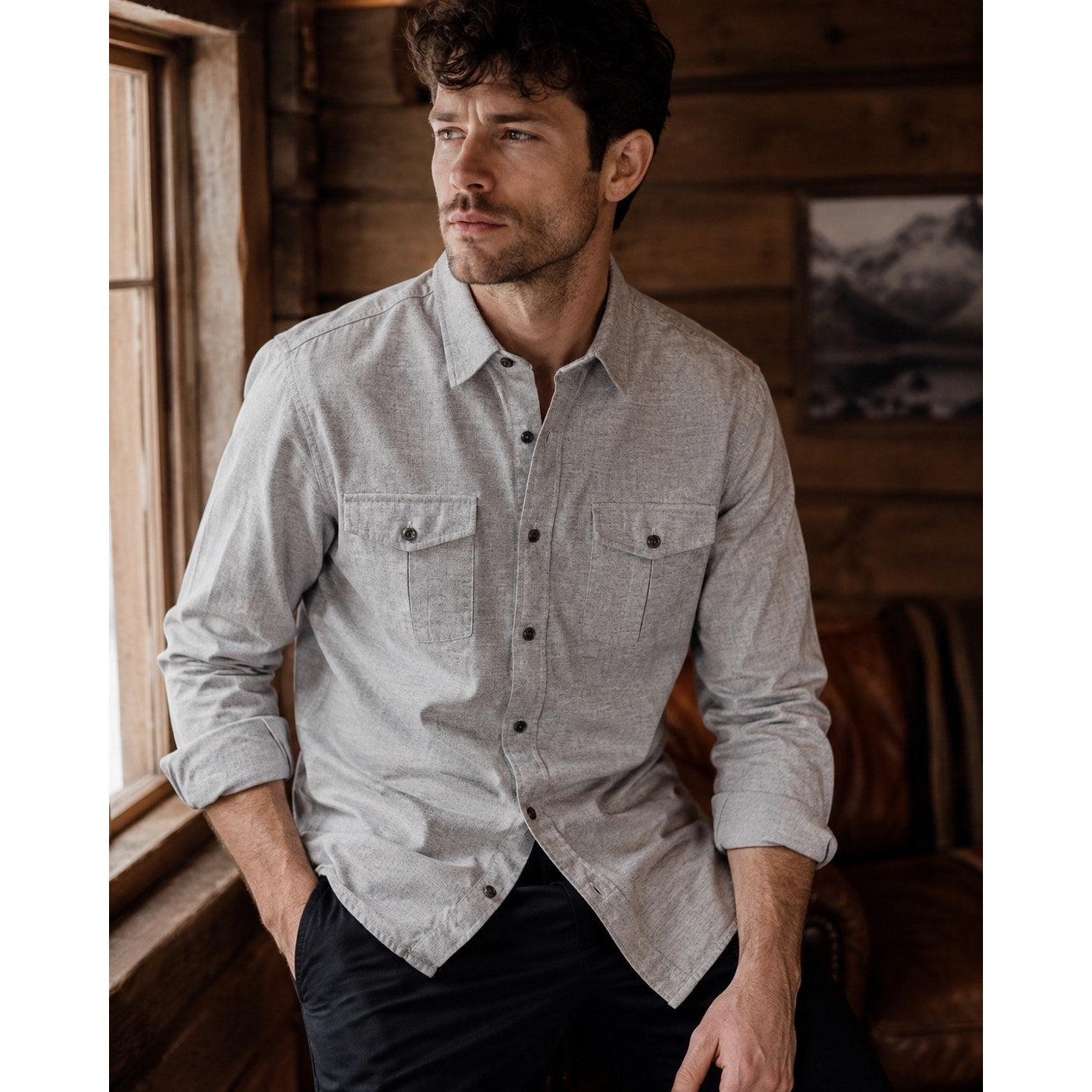 Teddy Stratford Two Pocket Organic Long Sleeve Shirt in Gray — Size 1 (US Small) // Preowned