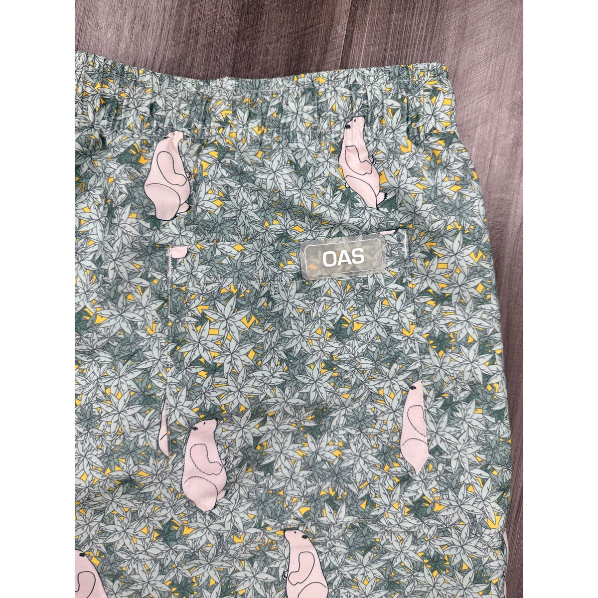OAS Polar Bear Leaf Print Swim Trunks — Size XL // Preowned