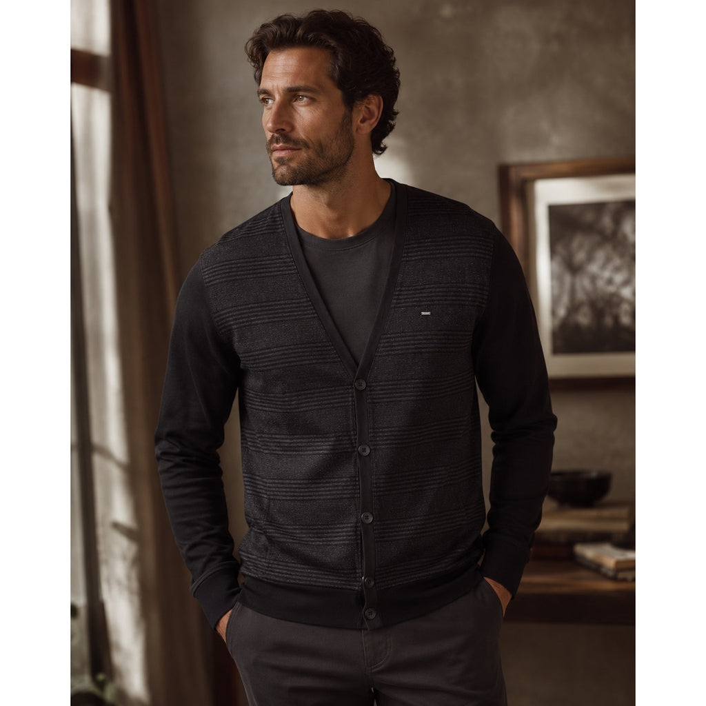 7 Diamonds Dakmont Striped Cardigan Sweater in Black Charcoal — Size XL