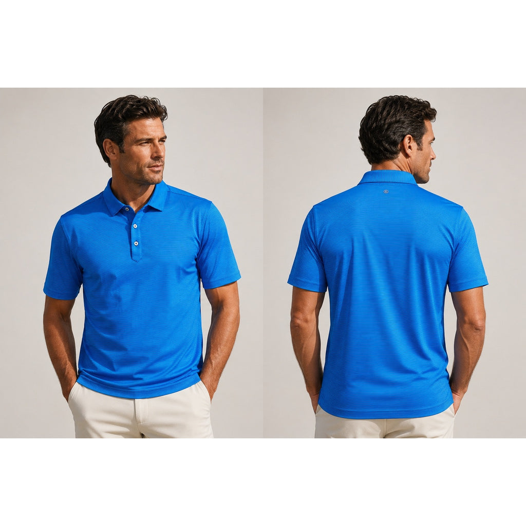 Stitch Golf Performance Striped Golf Polo in Aqua Blue — Size Large // Preowned