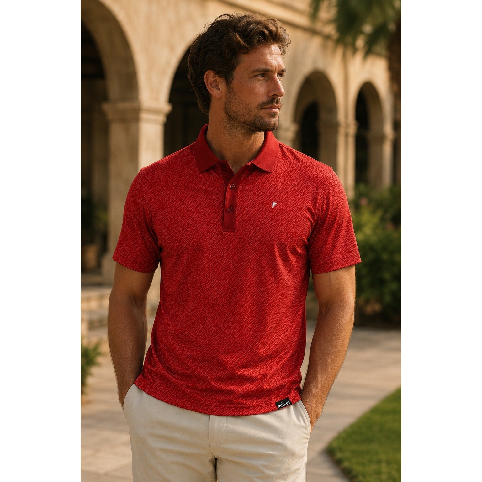 Primo Red Maze Classic Golf Polo in Red and Dark Red — Size XL // Preowned