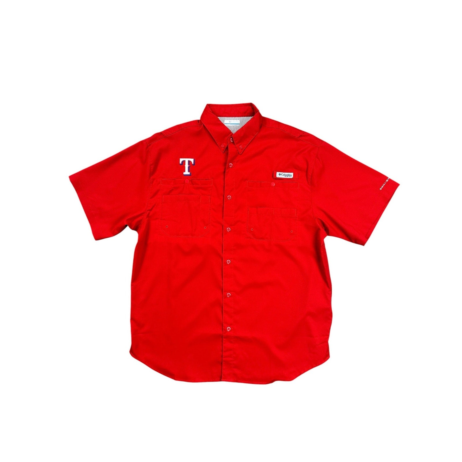 Columbia Texas Rangers Tamiami Omni-Shade PFG Vented Button Down in Red — Size L // Preowned