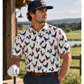 Iron Oak Cock-a-doo Western Performance Golf Pearl Snap Polo in White, Red and Navy — Size Medium // Preowned