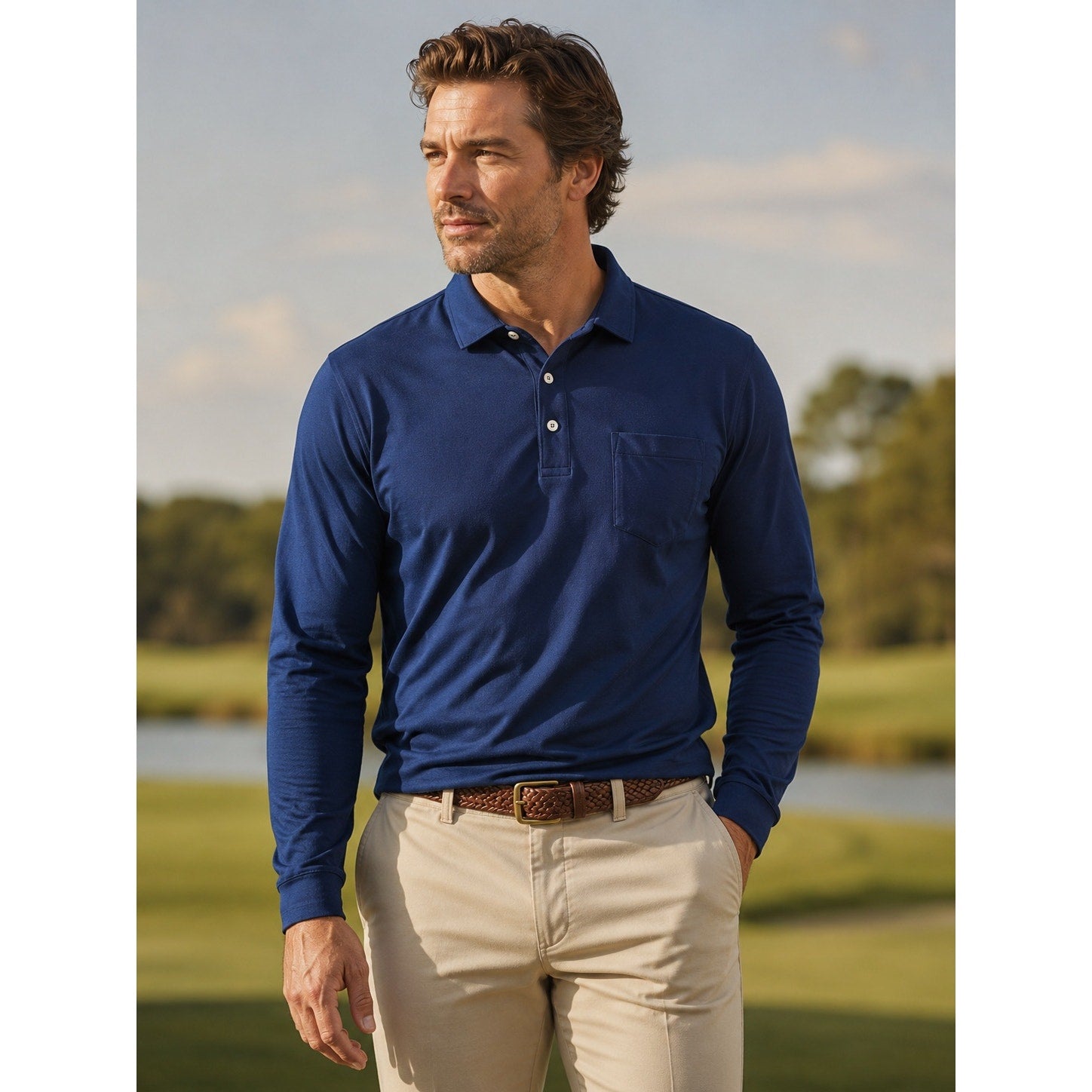 Polo Ralph Lauren Performance Classic Fit Long Sleeve Golf Polo in Navy — Size 2XL