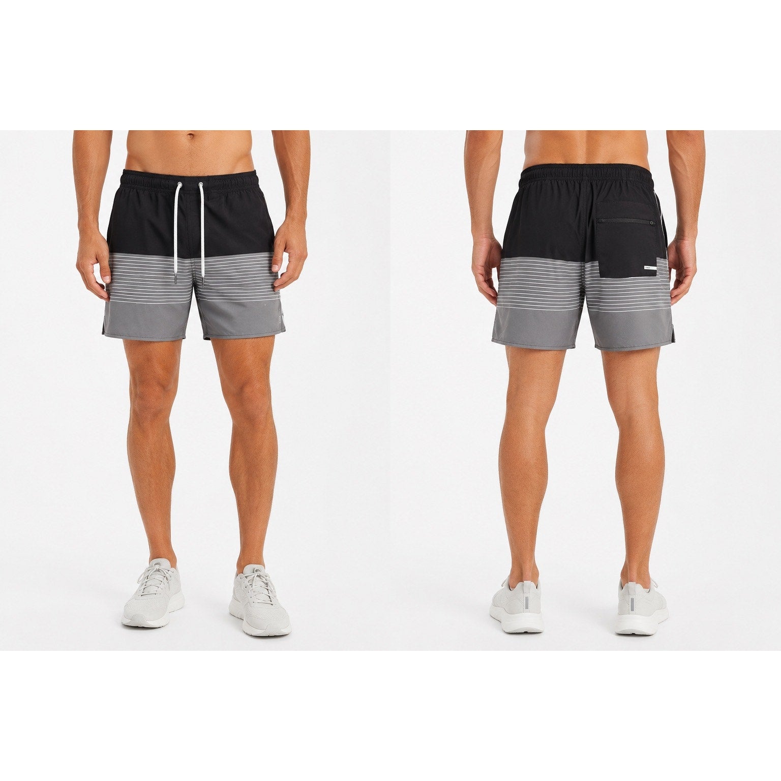 Vuori Trail Shorts 2.0 Lined in Brown Light Gray and White Stripe — Size Large // Preowned