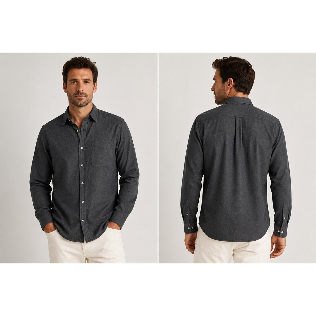Buck Mason One Pocket Long Sleeve Button Down in Black and Charcoal — Size Large // Preowned