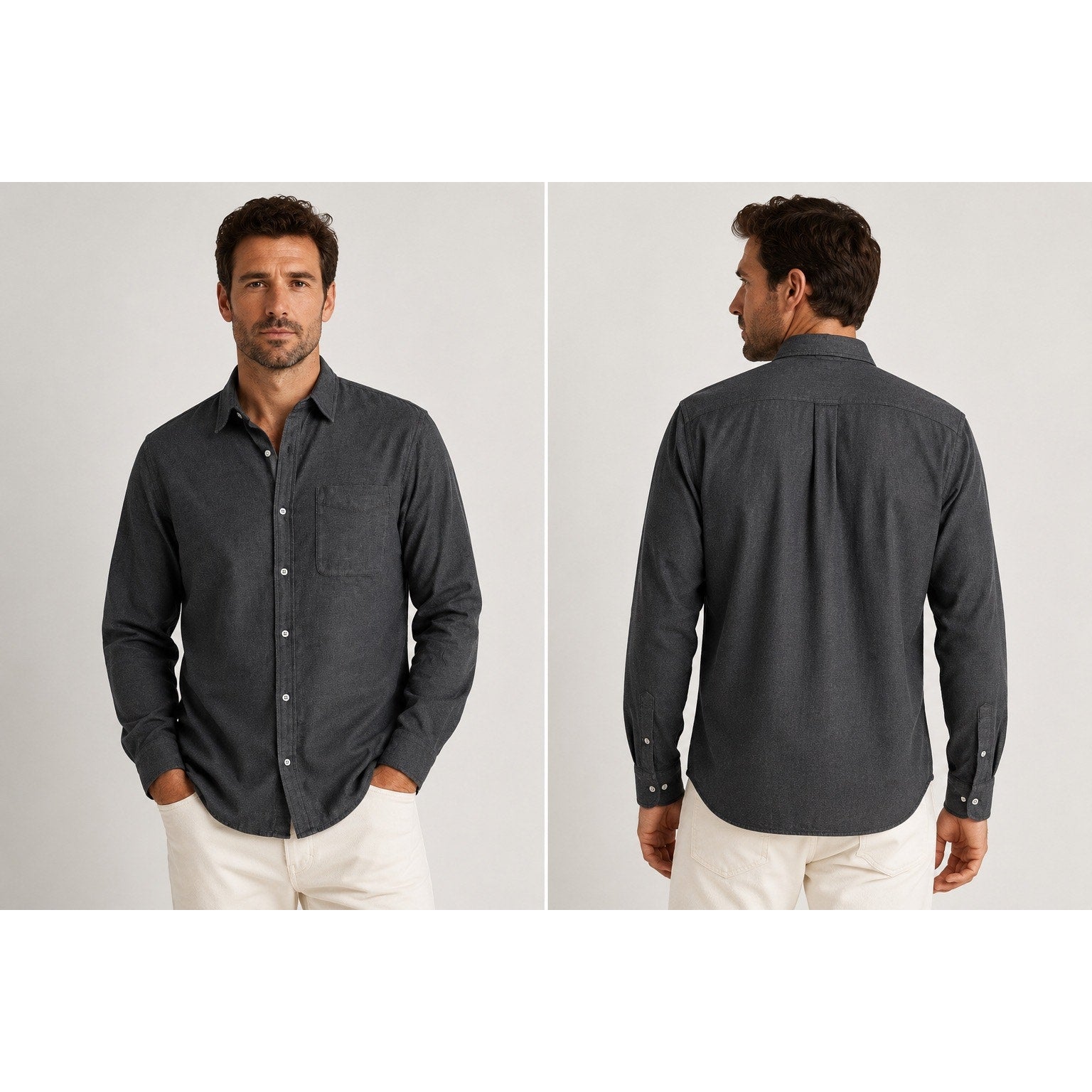 Buck Mason One Pocket Long Sleeve Button Down in Black and Charcoal — Size Large // Preowned