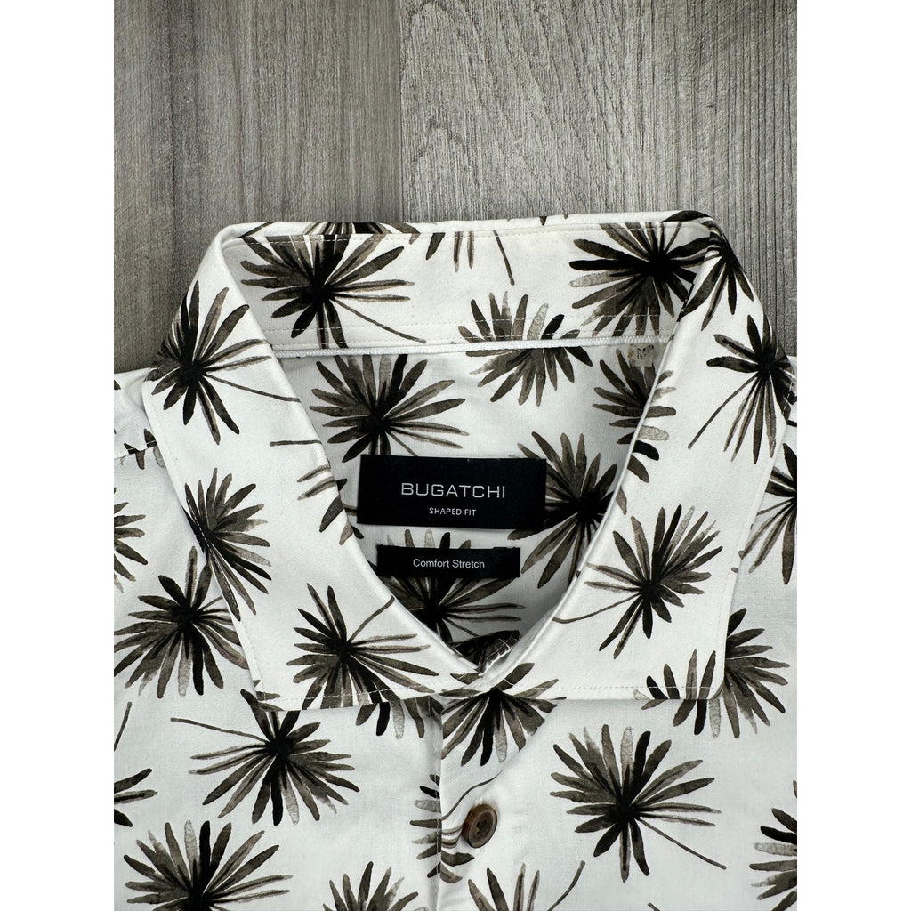 Bugatchi Comfort Stretch Shaped Fit Short Sleeve Shirt in Olive — Size Medium // Preowned