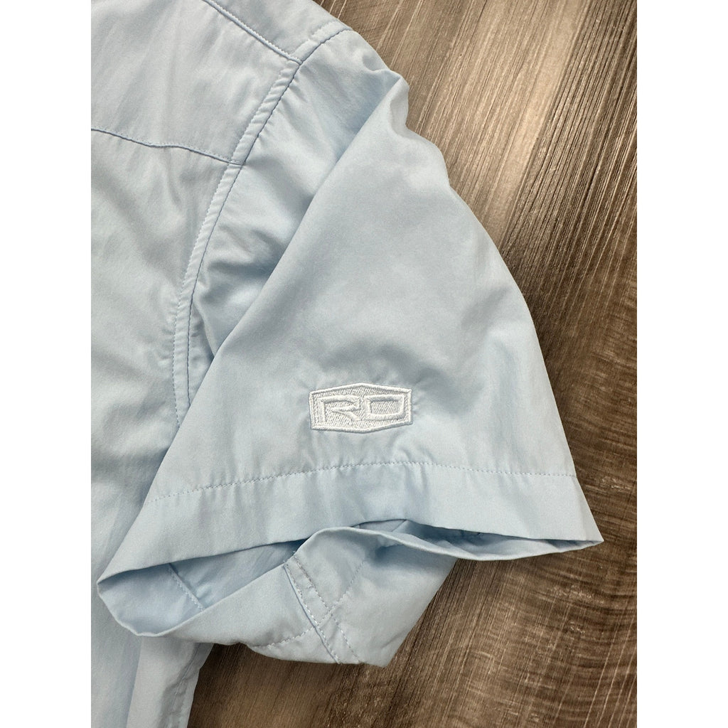 Poncho Regular Fit Western Performance Short Sleeve Pearl Snap Button Down in Light Blue — Size Large // Preowned